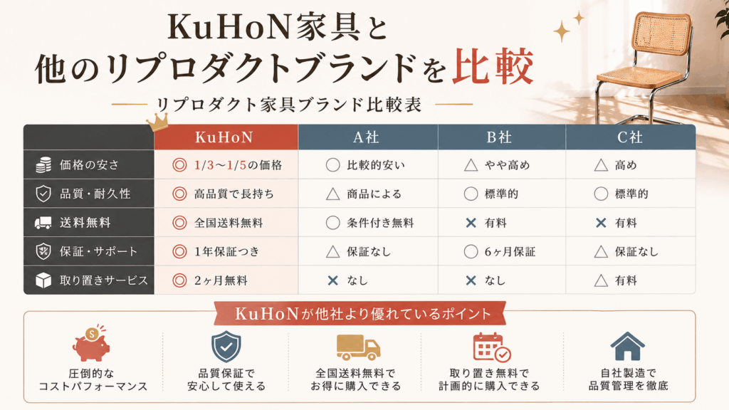 KuHoN家具と他のリプロダクトブランドを比較