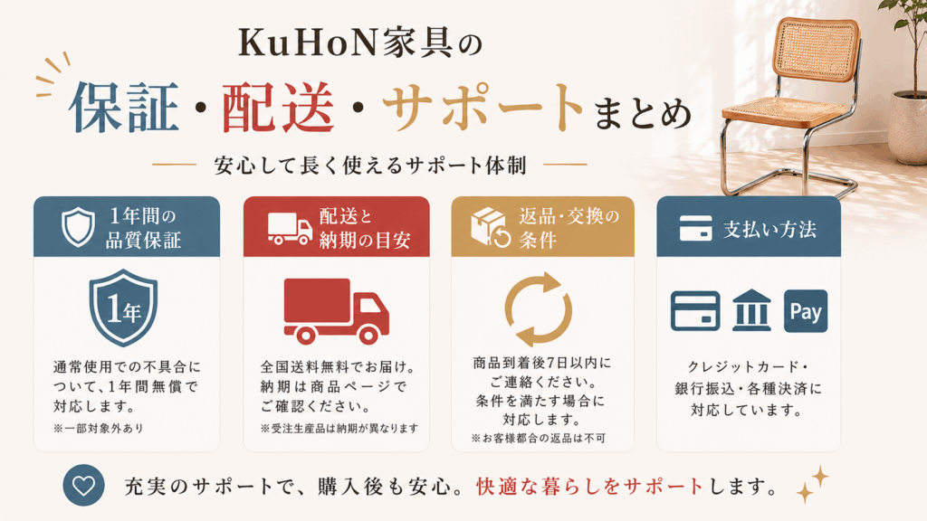 KuHoN家具の保証・配送・サポートまとめ