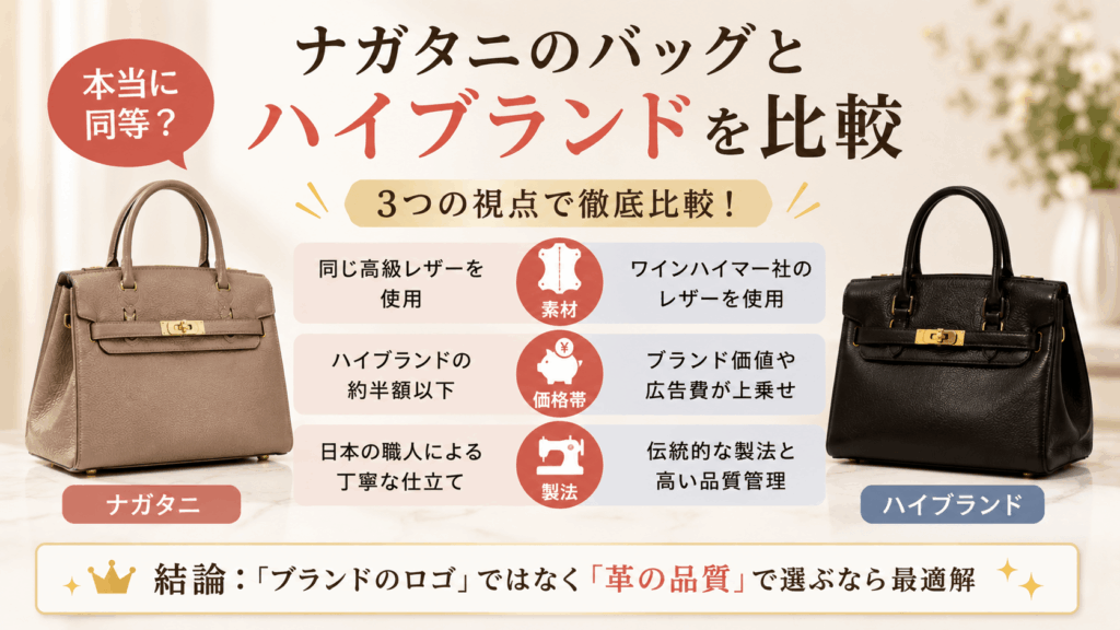 ナガタニのバッグとハイブランドを比較