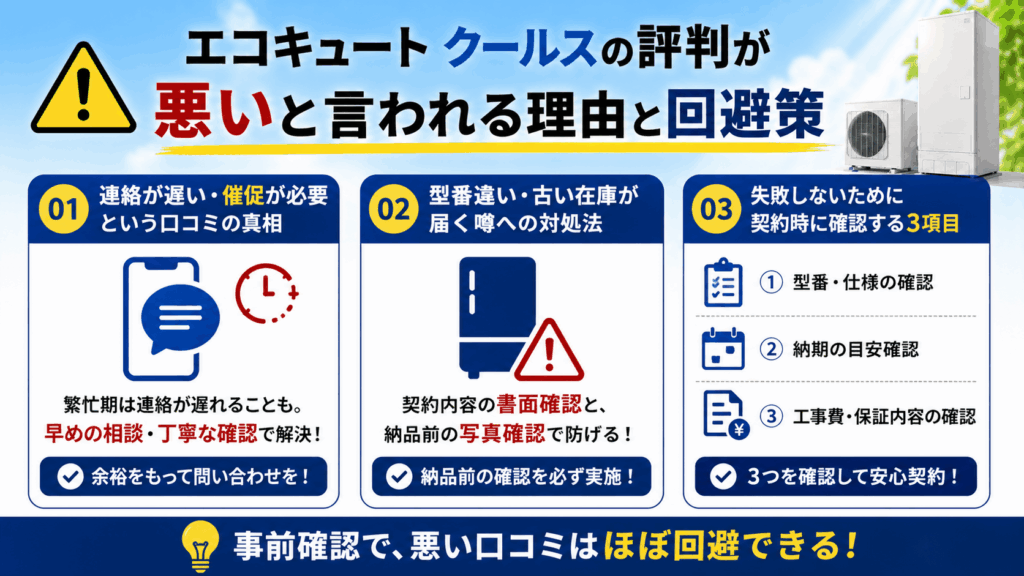 エコキュート クールスの評判が悪いと言われる理由と回避策