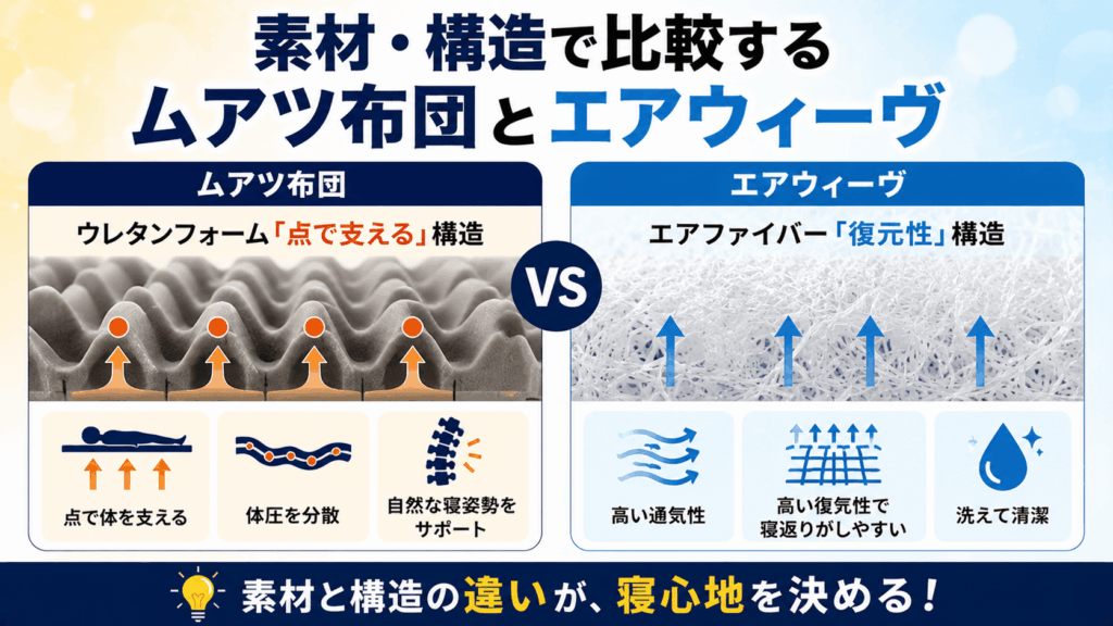 素材・構造で比較するムアツ布団とエアウィーヴ